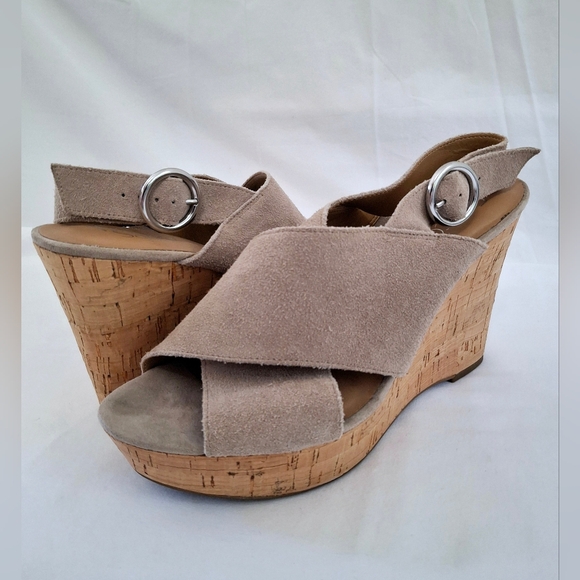 Franco Sarto Shoes - Franco Sarto Sari Beige Suede Cork Platform Wedge Size 9